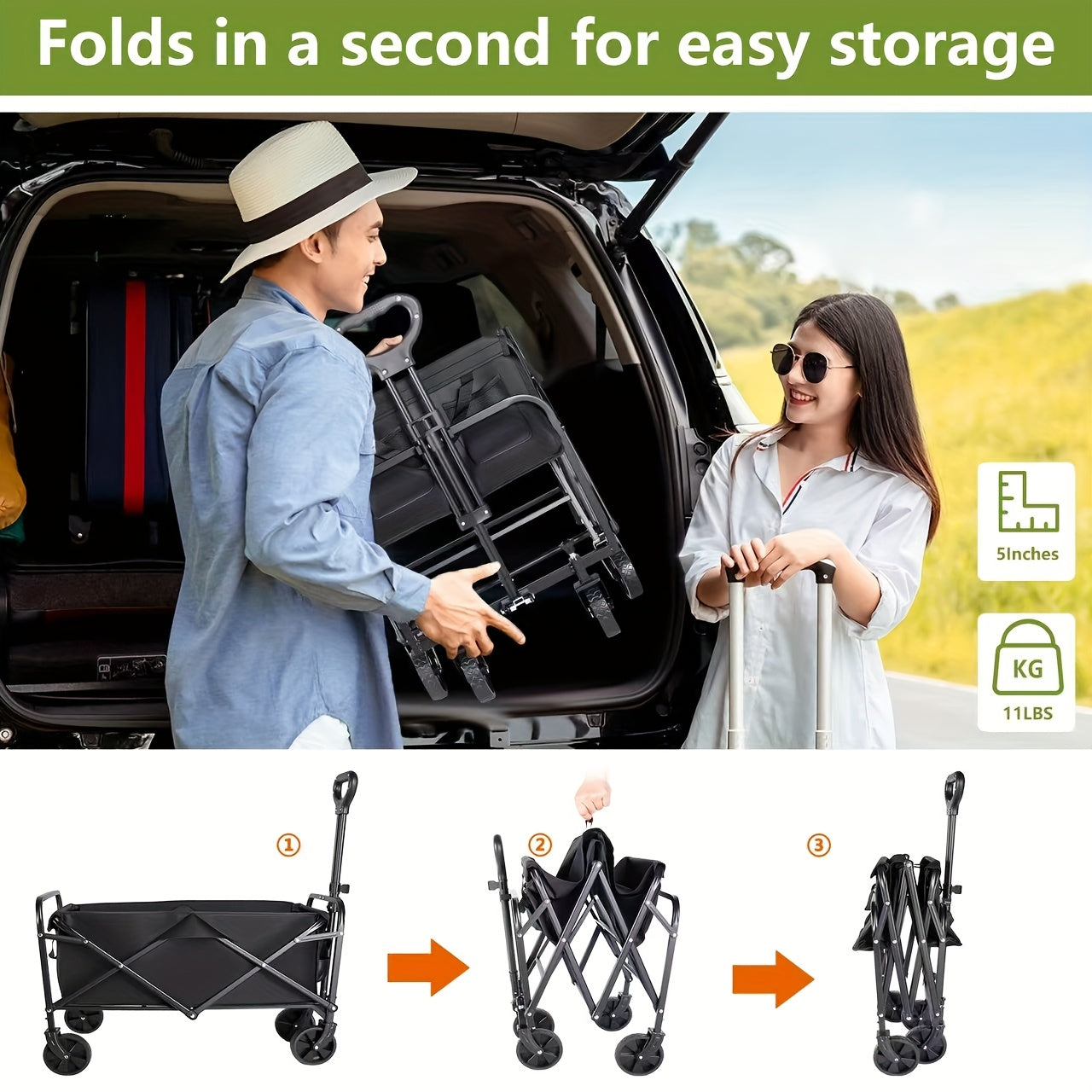 220LBS/ 450LBS/ 680LBS All-Terrain Heavy-Duty Folding Cart, Large Capacity Camper Suitable for Yard Shopping/Sports/Outdoor/Gardening Equipment Handling, Black Multifunctional Utility Cart