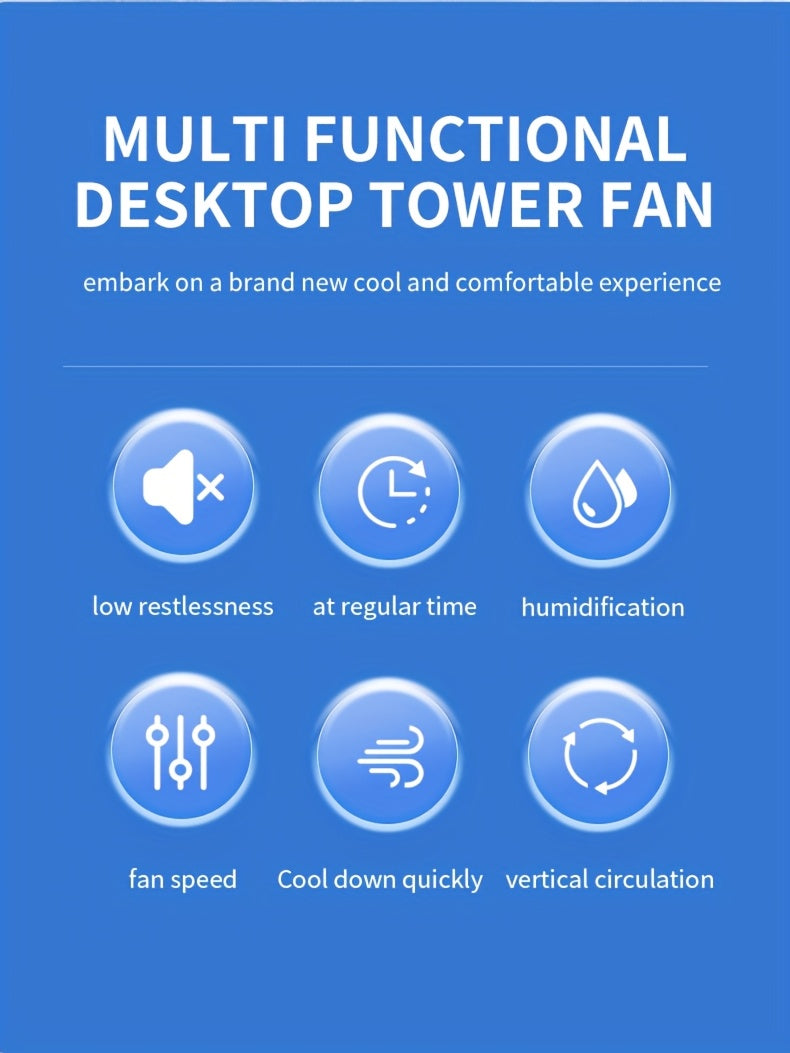 Portable Air Conditioning Fan, USB Tower Fan, Desktop Bladeless Fan - With Water Mist Cooling, Seven-Color LED Ambient Light, Timer and Smart Shutdown - Perfect for Office, Travel, Camping and Home Essentials