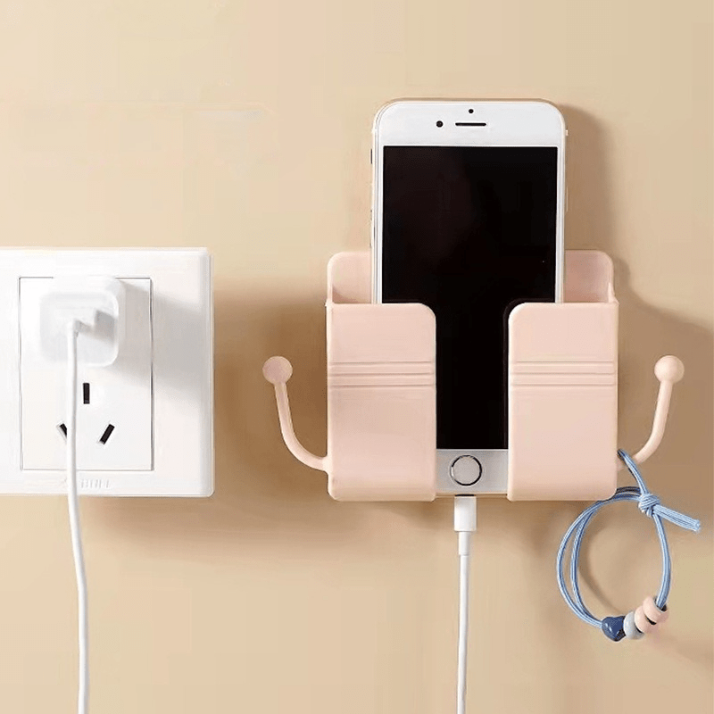 Porta Cellulare da Parete – Organizer Multiuso Senza Fori, Supporto per Telecomando, Scatola di Stoccaggio e Gancio per Ricarica