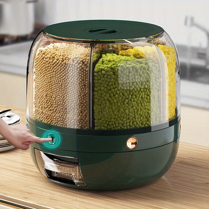 Contenitore Rotante Grande Capacità con Coperchio – Dispenser Impermeabile in Plastica per Cereali, Noci, Farina e Riso, Multiuso per Organizzazione e Conservazione in Cucina