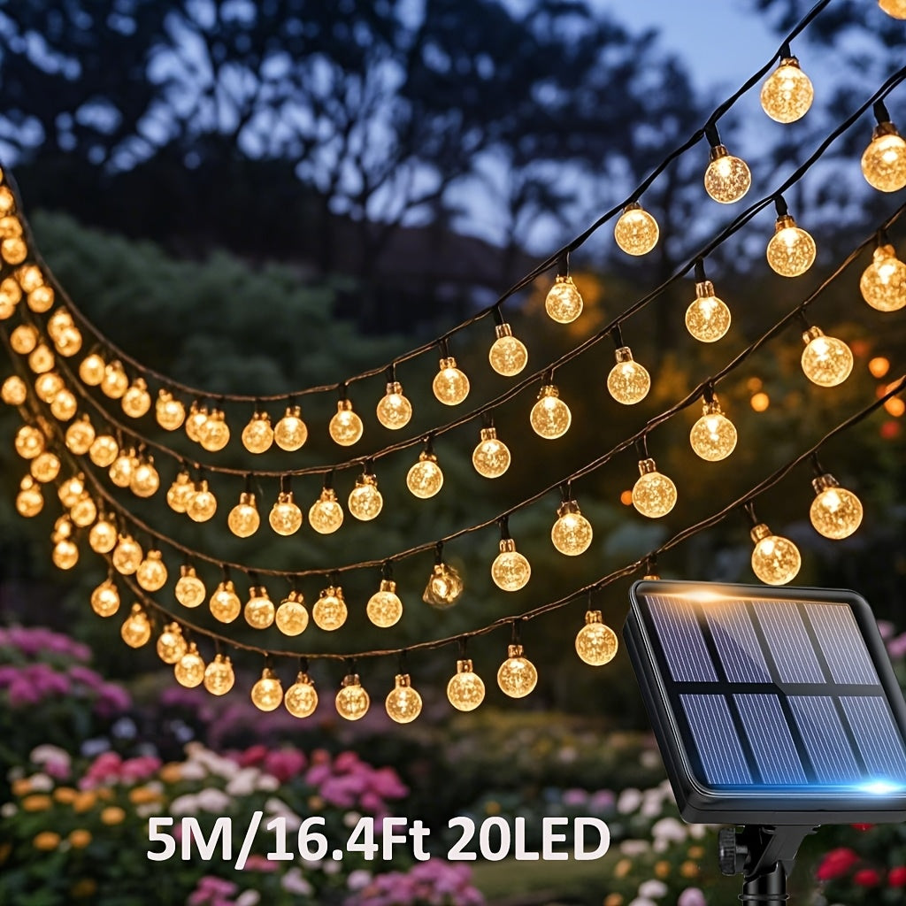 Lumină solară de exterior 20/50/100 LED, ghirlande cu bile calde, 8 moduri, IPX4, pentru grădină, copaci, patio, nuntă, petrecere și Crăciun