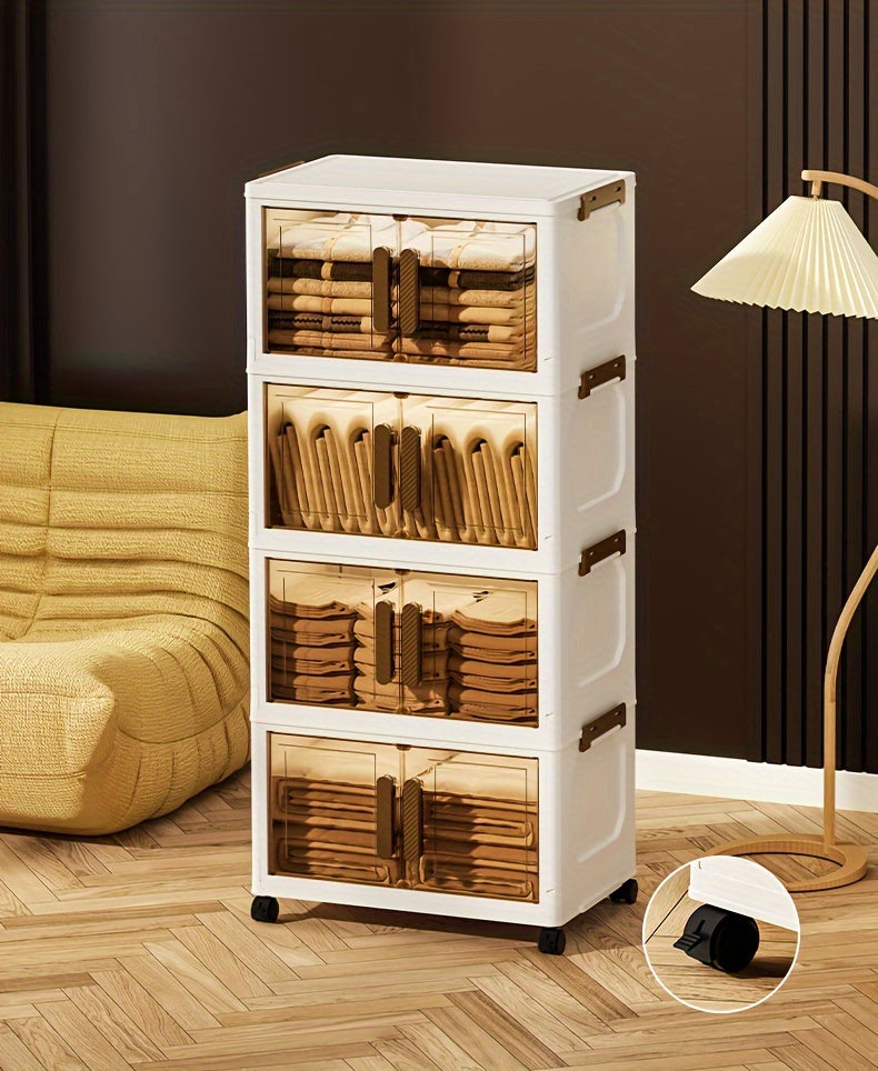 Contenitori Impilabili in Plastica 5 Ripiani con Coperchi – Armadietto Pieghevole, Organizer Collassabile con Ruote per Armadio, Bagno, Casa, Ufficio e Camera da letto
