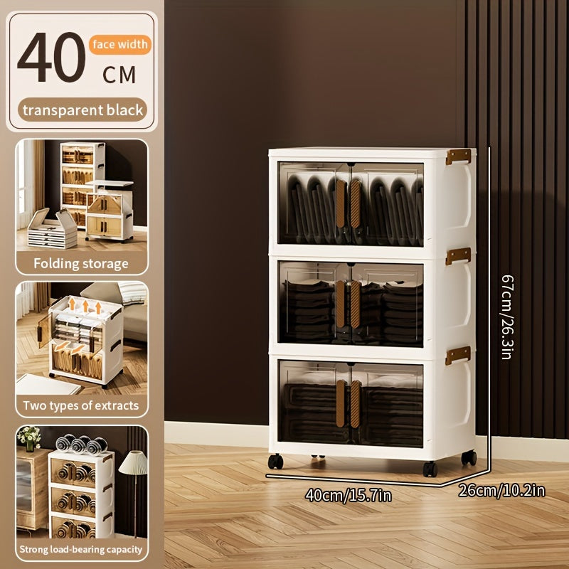 Contenitori Impilabili in Plastica 5 Ripiani con Coperchi – Armadietto Pieghevole, Organizer Collassabile con Ruote per Armadio, Bagno, Casa, Ufficio e Camera da letto
