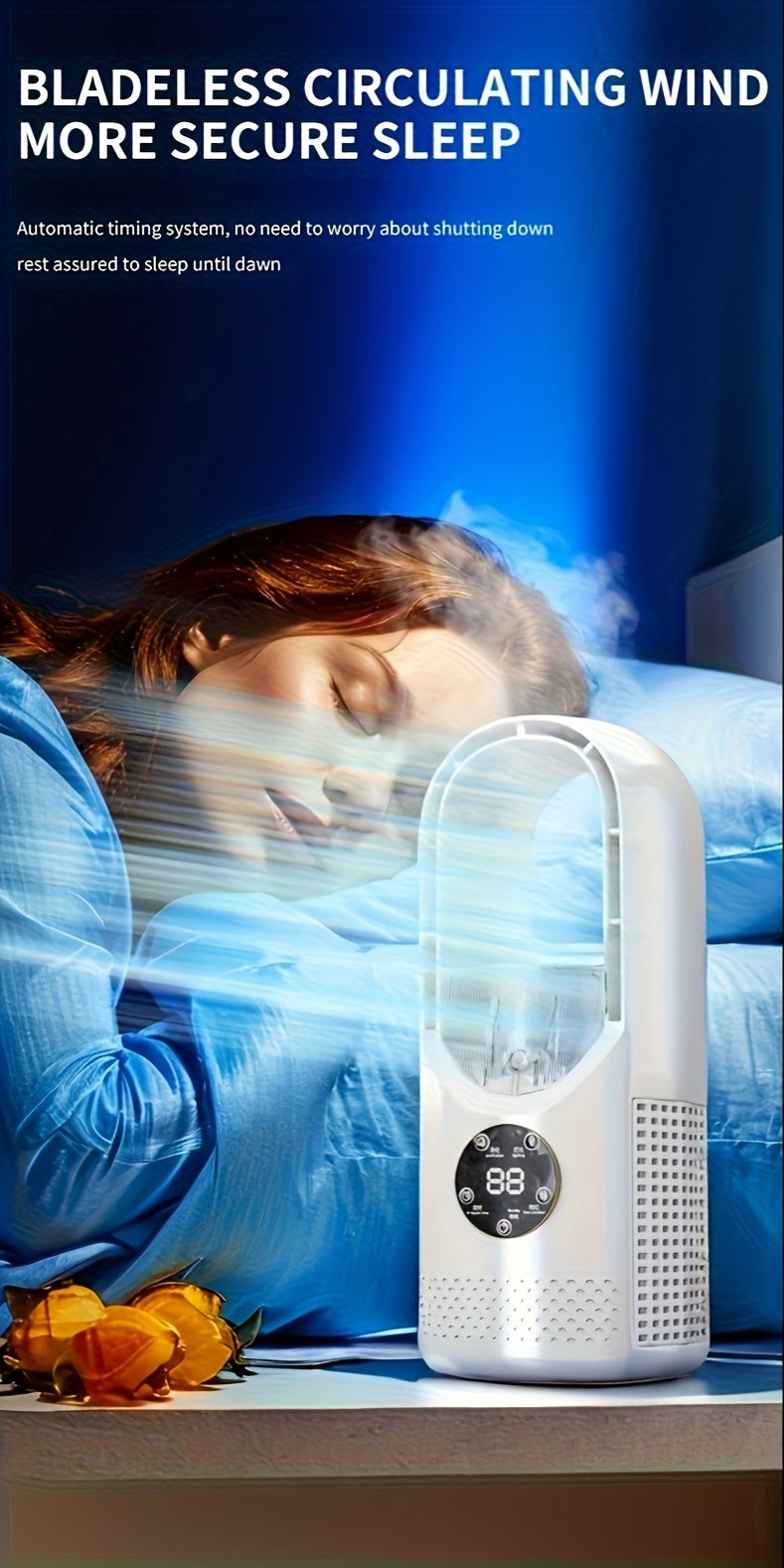 Portable Air Conditioning Fan, USB Tower Fan, Desktop Bladeless Fan - With Water Mist Cooling, Seven-Color LED Ambient Light, Timer and Smart Shutdown - Perfect for Office, Travel, Camping and Home Essentials