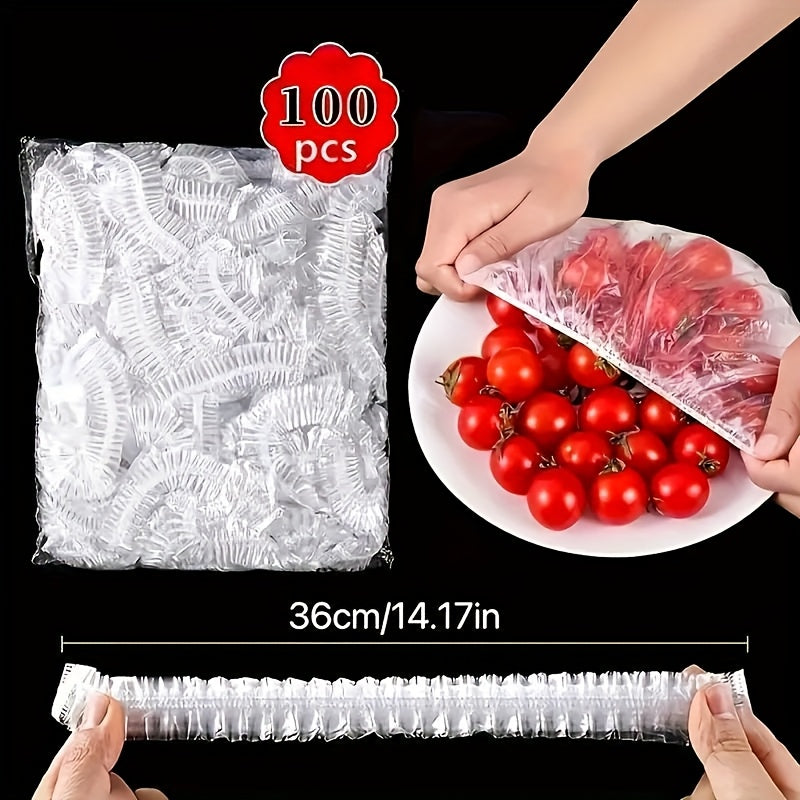 Set 100 Capace Elastice Reutilizabile pentru Depozitarea Alimentelor – Folie Transparentă Extensibilă pentru Boluri și Farfurii, Fără Miros, Alternativă la Folia de Aluminiu, Sigură pentru Contact cu Alimentele