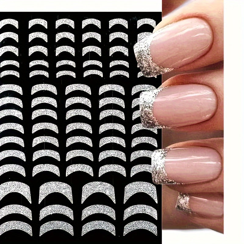 Adesivi per Unghie Glitter Argento di Lusso – Autoadesivi, Strisce e Curve Brillanti per Manicure Eleganti