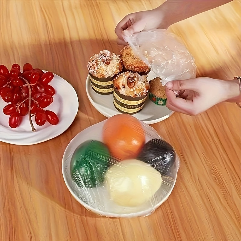 Set 100 Capace Elastice Reutilizabile pentru Depozitarea Alimentelor – Folie Transparentă Extensibilă pentru Boluri și Farfurii, Fără Miros, Alternativă la Folia de Aluminiu, Sigură pentru Contact cu Alimentele