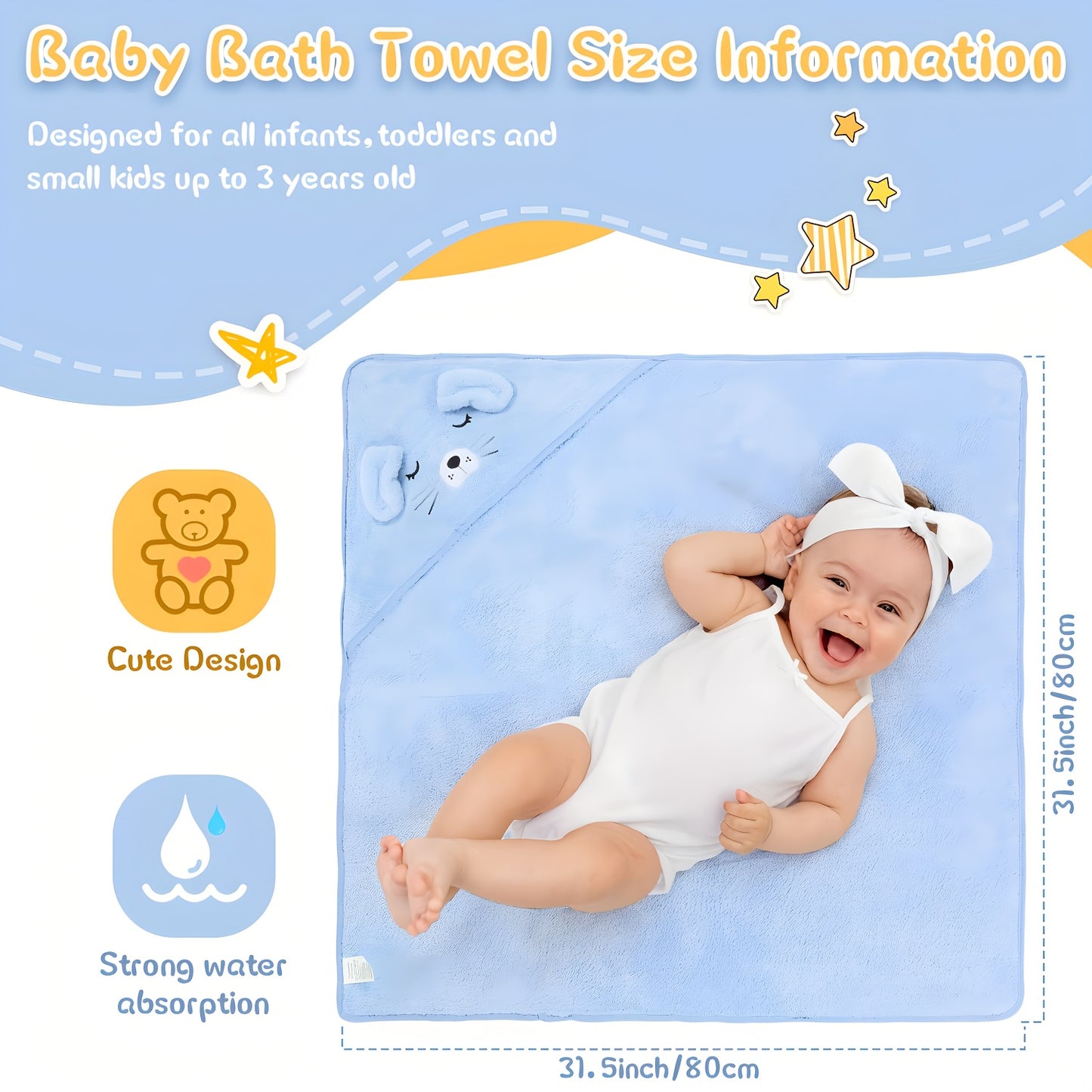 Prosop de baie pentru bebeluși cu glugă – capă drăguță din coral fleece, uscare rapidă, ideal pentru piscină, plajă și utilizare tot anul