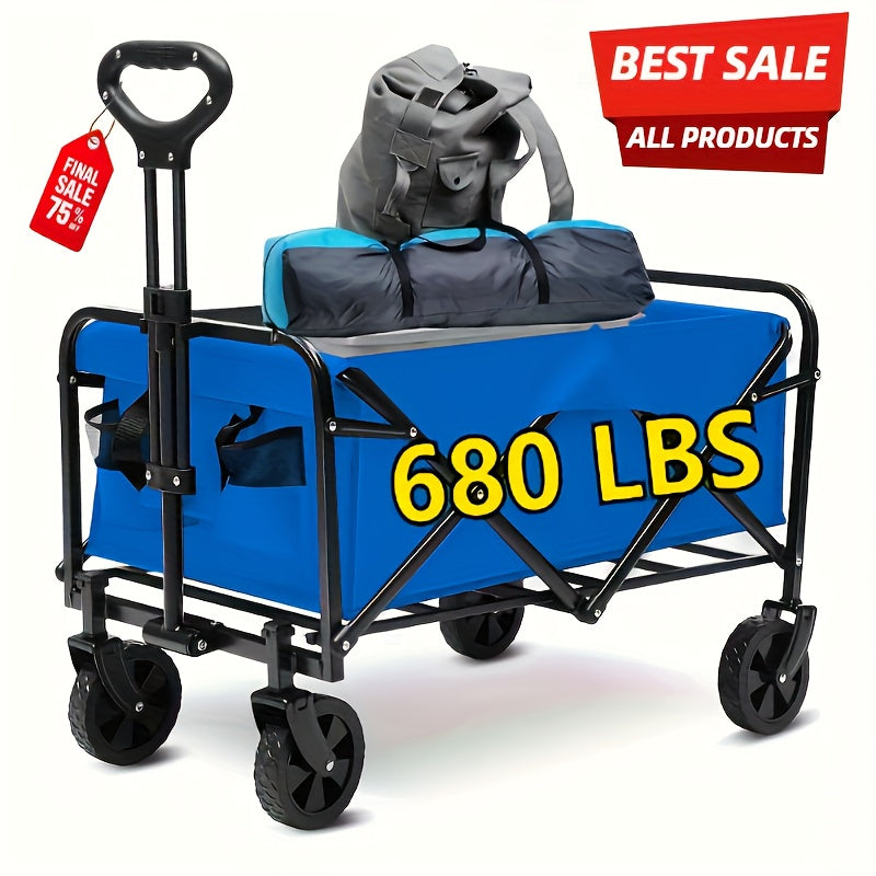 220LBS/ 450LBS/ 680LBS All-Terrain Heavy-Duty Folding Cart, Large Capacity Camper Suitable for Yard Shopping/Sports/Outdoor/Gardening Equipment Handling, Black Multifunctional Utility Cart