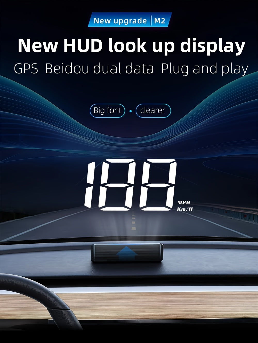 HUD auto YNF – afișaj head-up HD, viteză și kilometraj în timp real, compatibil 99% modele, plug & play, KM/H