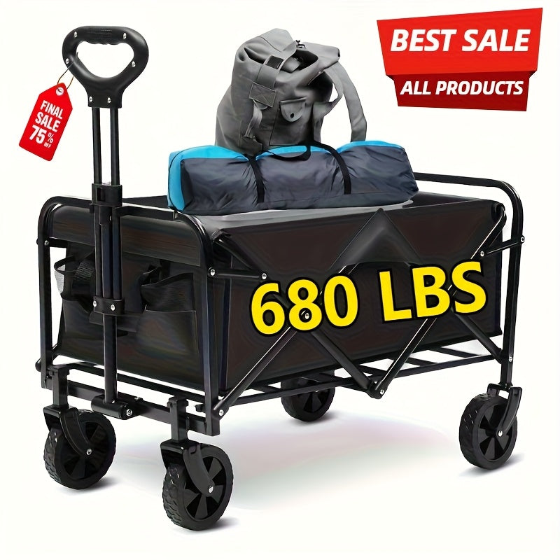220LBS/ 450LBS/ 680LBS All-Terrain Heavy-Duty Folding Cart, Large Capacity Camper Suitable for Yard Shopping/Sports/Outdoor/Gardening Equipment Handling, Black Multifunctional Utility Cart