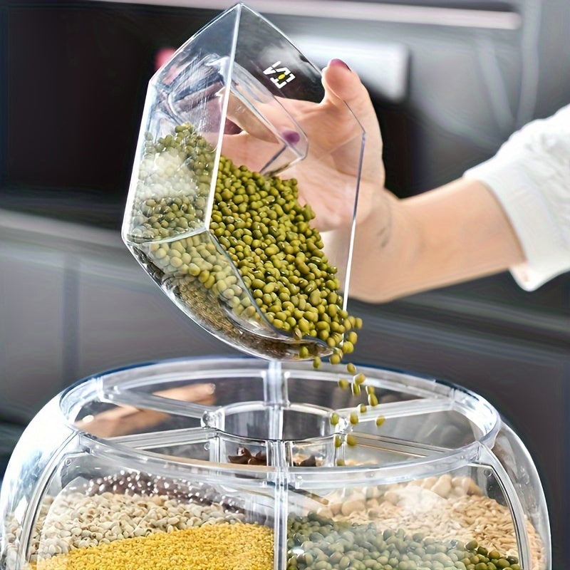 Contenitore Rotante Grande Capacità con Coperchio – Dispenser Impermeabile in Plastica per Cereali, Noci, Farina e Riso, Multiuso per Organizzazione e Conservazione in Cucina