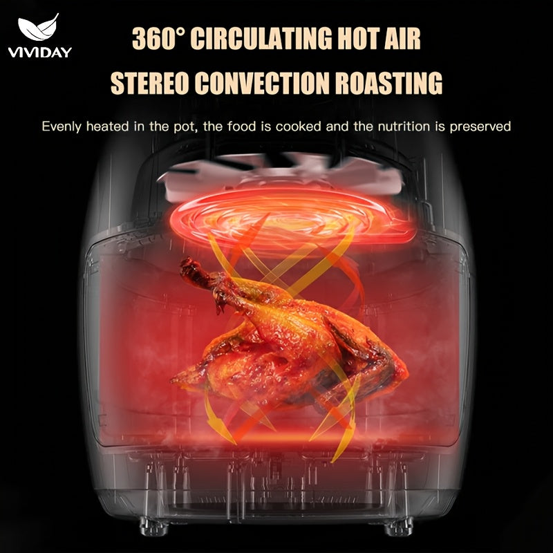 VIVIDAY Friggitrice ad Aria 1400W – Elettrica Stile Europeo per Casa, Facile da Usare, Perfetta per Patatine, Forno e Cucina Moderna, 220-240V, Nero, Robusta e Duratura