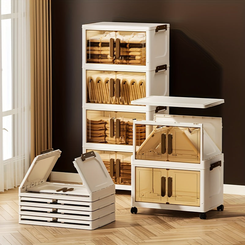 Contenitori Impilabili in Plastica 5 Ripiani con Coperchi – Armadietto Pieghevole, Organizer Collassabile con Ruote per Armadio, Bagno, Casa, Ufficio e Camera da letto