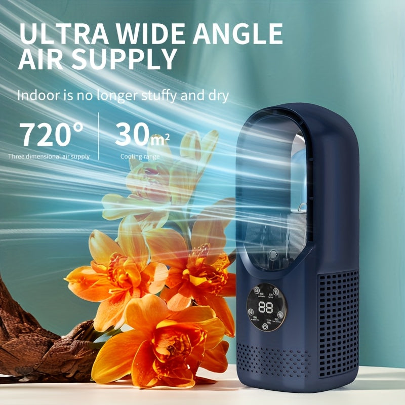 Portable Air Conditioning Fan, USB Tower Fan, Desktop Bladeless Fan - With Water Mist Cooling, Seven-Color LED Ambient Light, Timer and Smart Shutdown - Perfect for Office, Travel, Camping and Home Essentials