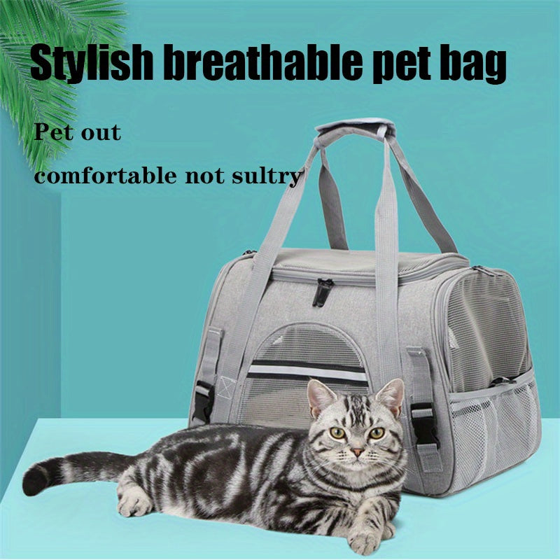 Trasportino Gatto Portatile con Materassino – Grande Capacità, Tasche Traspiranti, Chiusura con Cerniera, Imbottitura Morbida, Cinghie Sicure per Auto e Esterno