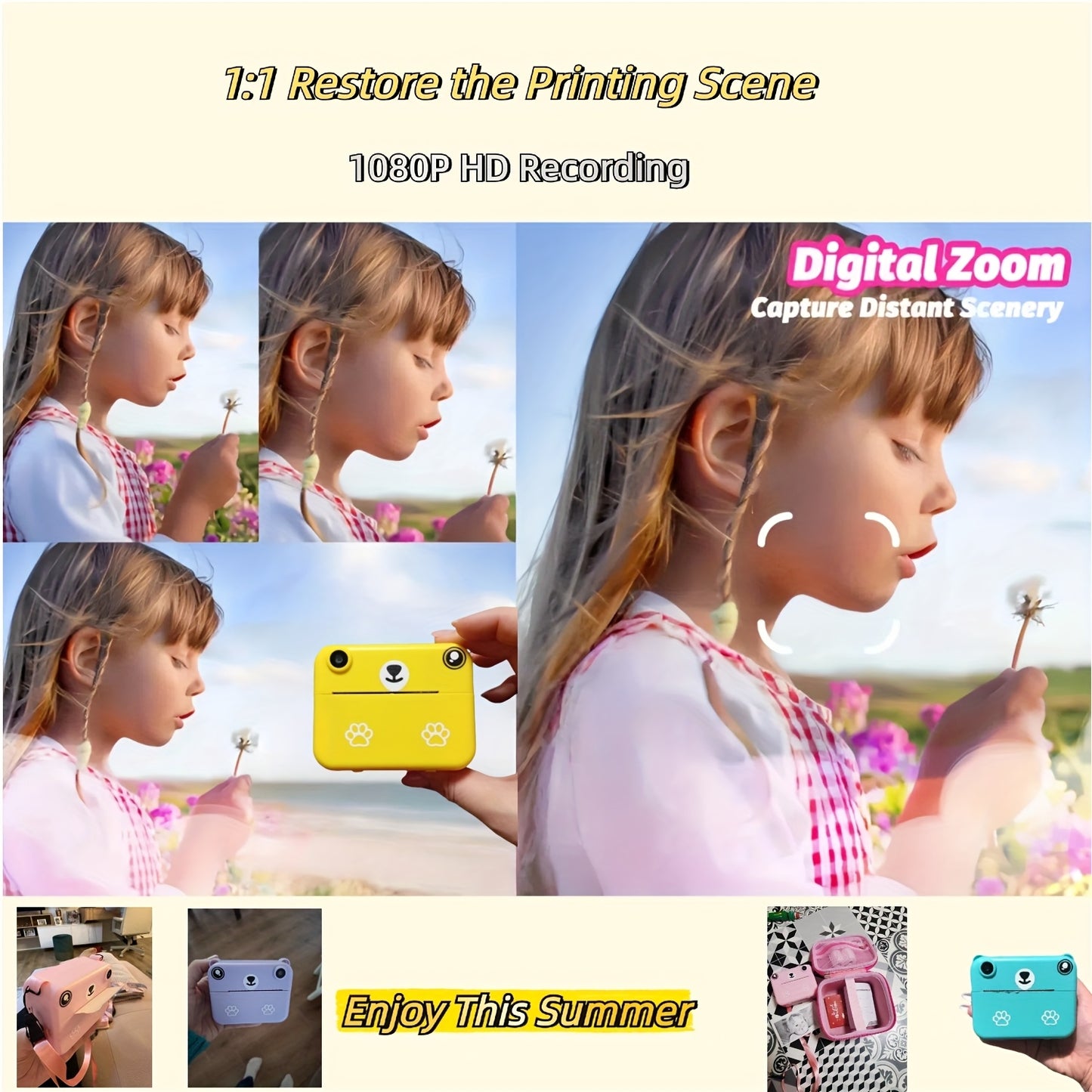 Fotocamera Istantanea per Bambini con 3 Rotoli di Carta – Registrazione Video HD, Stampante Portatile USB, Batteria Litio-Polimero, per Bambini 3-10 Anni, Regalo Compleanno/Natale (Viola/Blu/Rosa/Giallo Limone) – Educativa