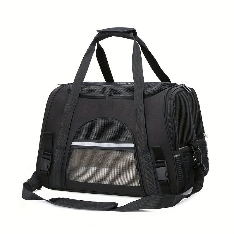 Trasportino Gatto Portatile con Materassino – Grande Capacità, Tasche Traspiranti, Chiusura con Cerniera, Imbottitura Morbida, Cinghie Sicure per Auto e Esterno