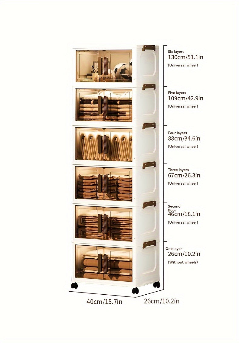 Contenitori Impilabili in Plastica 5 Ripiani con Coperchi – Armadietto Pieghevole, Organizer Collassabile con Ruote per Armadio, Bagno, Casa, Ufficio e Camera da letto