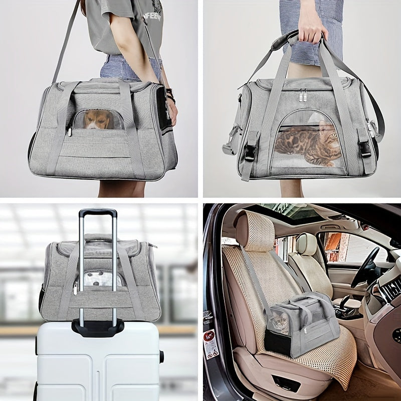 Trasportino Gatto Portatile con Materassino – Grande Capacità, Tasche Traspiranti, Chiusura con Cerniera, Imbottitura Morbida, Cinghie Sicure per Auto e Esterno