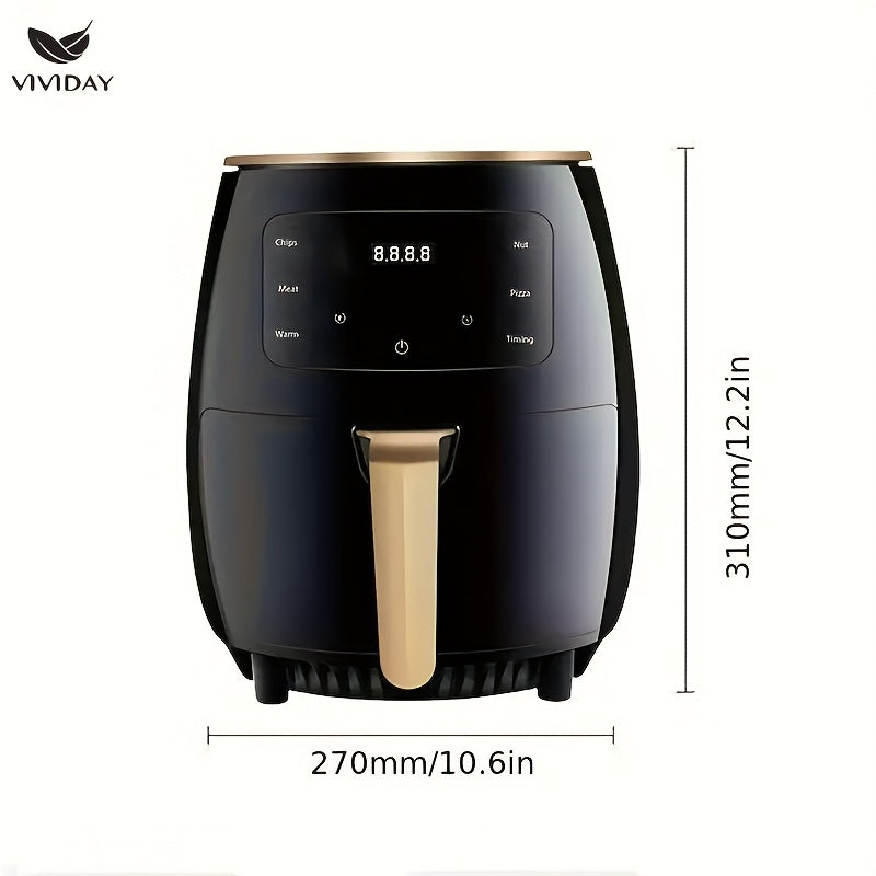 VIVIDAY Friggitrice ad Aria 1400W – Elettrica Stile Europeo per Casa, Facile da Usare, Perfetta per Patatine, Forno e Cucina Moderna, 220-240V, Nero, Robusta e Duratura