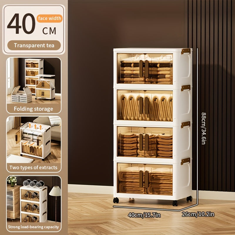 Contenitori Impilabili in Plastica 5 Ripiani con Coperchi – Armadietto Pieghevole, Organizer Collassabile con Ruote per Armadio, Bagno, Casa, Ufficio e Camera da letto