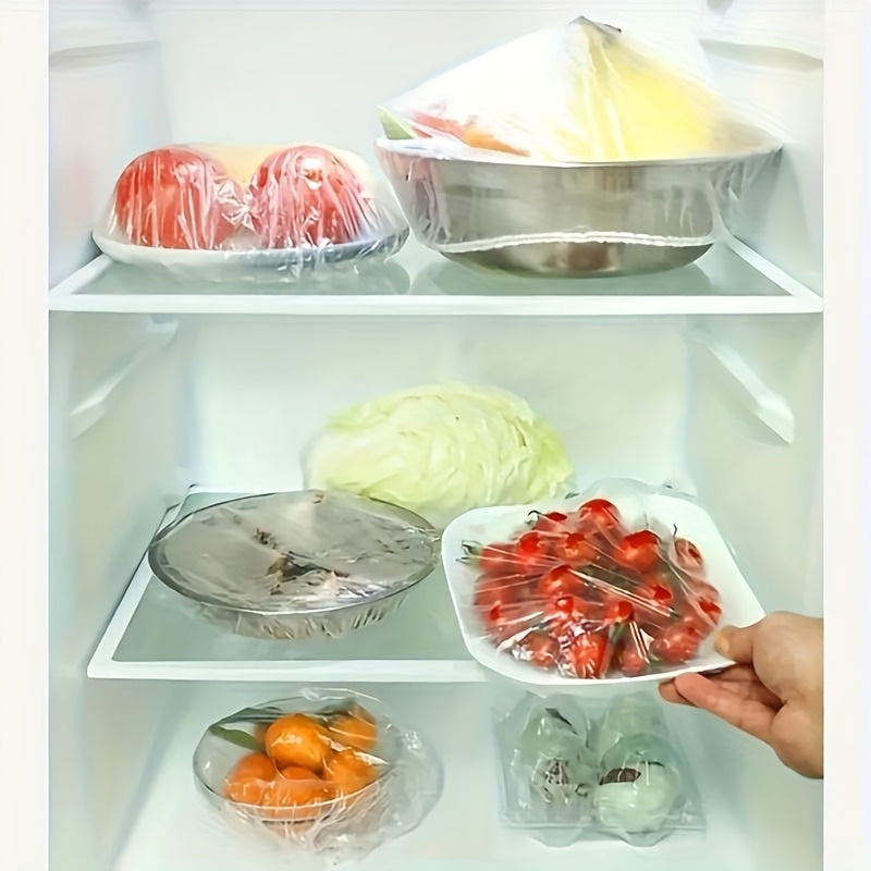 Set 100 Capace Elastice Reutilizabile pentru Depozitarea Alimentelor – Folie Transparentă Extensibilă pentru Boluri și Farfurii, Fără Miros, Alternativă la Folia de Aluminiu, Sigură pentru Contact cu Alimentele