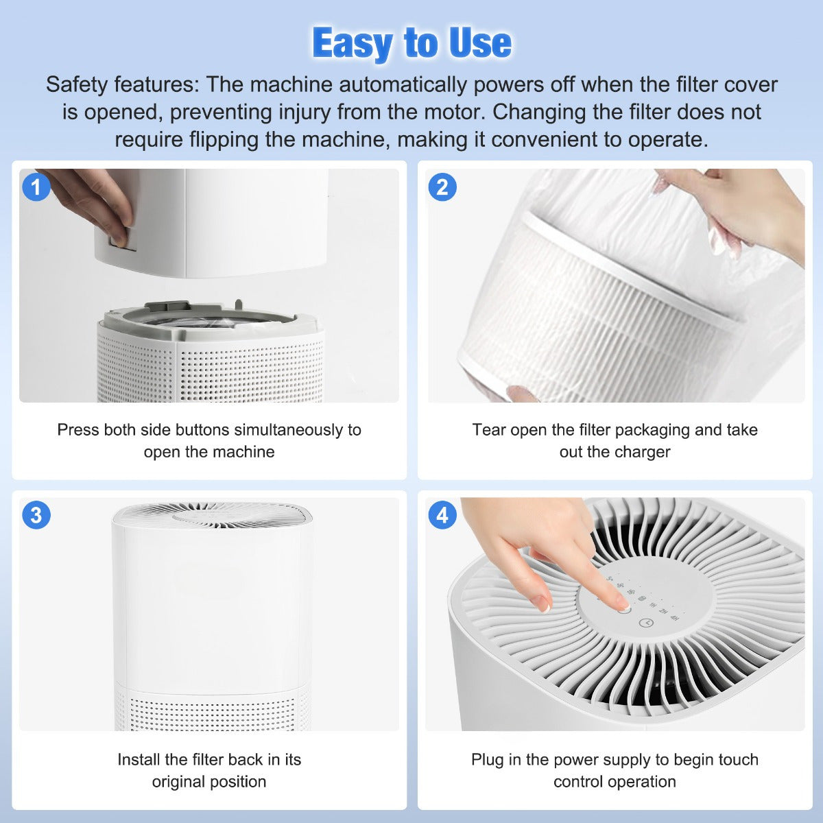 Purificatore d’Aria HEPA per Casa e Camera da Letto – Progettato per Pelo di Animali, Polvere, Fumo, Polline e Odori, Certificato Energy Star, Silenzioso, Copertura fino a 55 m², Ingresso/Uscita Aria 360°, Modalità Notte