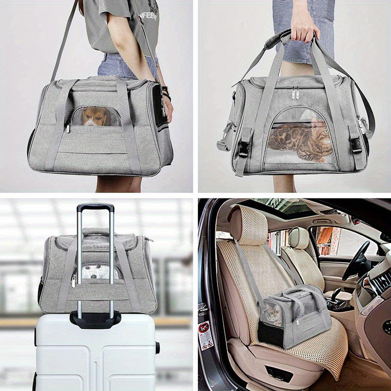 Trasportino Gatto Portatile con Materassino – Grande Capacità, Tasche Traspiranti, Chiusura con Cerniera, Imbottitura Morbida, Cinghie Sicure per Auto e Esterno