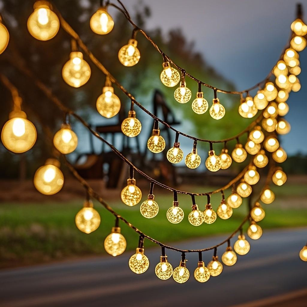 Lumină solară de exterior 20/50/100 LED, ghirlande cu bile calde, 8 moduri, IPX4, pentru grădină, copaci, patio, nuntă, petrecere și Crăciun