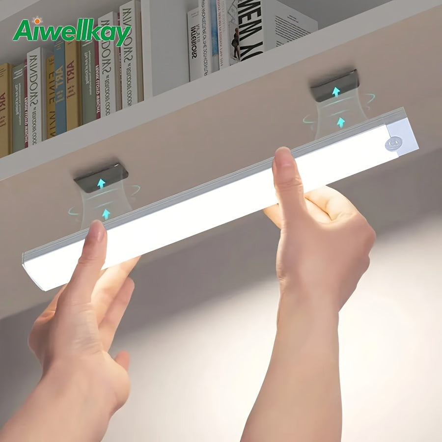 Lampada da Armadio con Sensore di Movimento Dimmerabile – Ricaricabile USB o a Batterie, Montaggio Magnetico, Finitura Spazzolata, Struttura Rimovibile