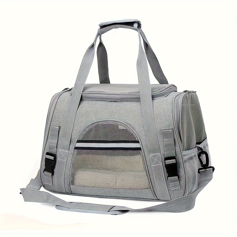 Trasportino Gatto Portatile con Materassino – Grande Capacità, Tasche Traspiranti, Chiusura con Cerniera, Imbottitura Morbida, Cinghie Sicure per Auto e Esterno