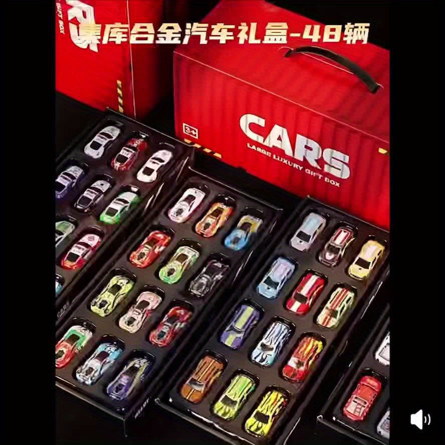 Set 48 Auto da Corsa in Miniatura – Edizione da Collezione con Mappa, Pista e Garage a 4 Piani, Giocattolo Interattivo, Ideale come Regalo per Bambini e Feste