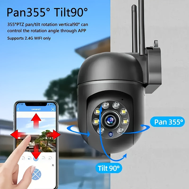 Cameră smart wireless WiFi 1080P PTZ cu vedere nocturnă, audio bidirecțional, aplicație remote, ABS rotund, Wi-Fi 2.4G, compatibil smartphone – Negru