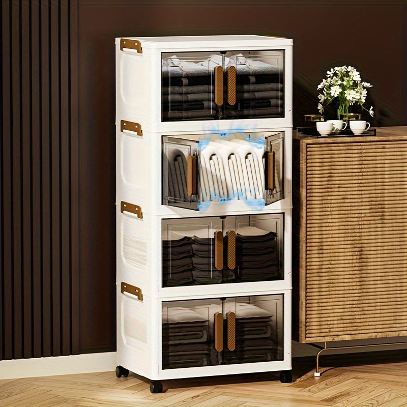 Contenitori Impilabili in Plastica 5 Ripiani con Coperchi – Armadietto Pieghevole, Organizer Collassabile con Ruote per Armadio, Bagno, Casa, Ufficio e Camera da letto