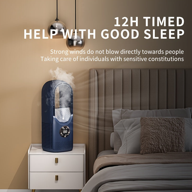 Portable Air Conditioning Fan, USB Tower Fan, Desktop Bladeless Fan - With Water Mist Cooling, Seven-Color LED Ambient Light, Timer and Smart Shutdown - Perfect for Office, Travel, Camping and Home Essentials