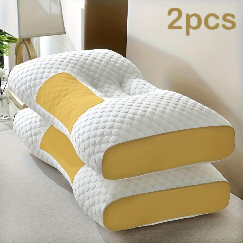 Buy 1 Get 1 Free: 2 Soft Woven Neck Massage Couple Pillows - Adjustable Ergonomic Orthotic Profile Support, High-Quality Pillow Core, Detachable Pillowcase for Sleeping Comfort