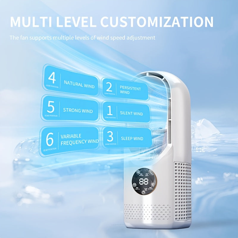 Portable Air Conditioning Fan, USB Tower Fan, Desktop Bladeless Fan - With Water Mist Cooling, Seven-Color LED Ambient Light, Timer and Smart Shutdown - Perfect for Office, Travel, Camping and Home Essentials