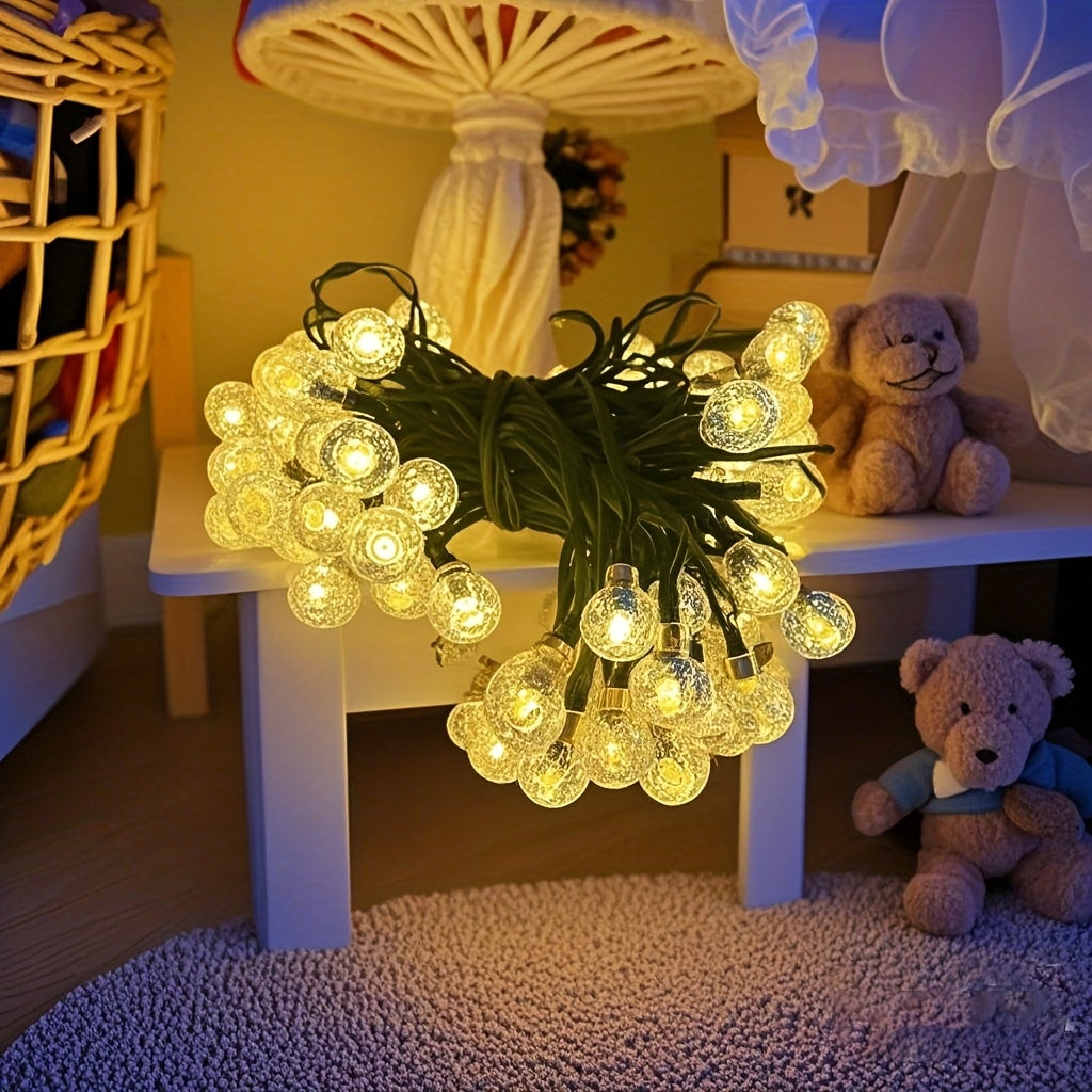 Lumină solară de exterior 20/50/100 LED, ghirlande cu bile calde, 8 moduri, IPX4, pentru grădină, copaci, patio, nuntă, petrecere și Crăciun