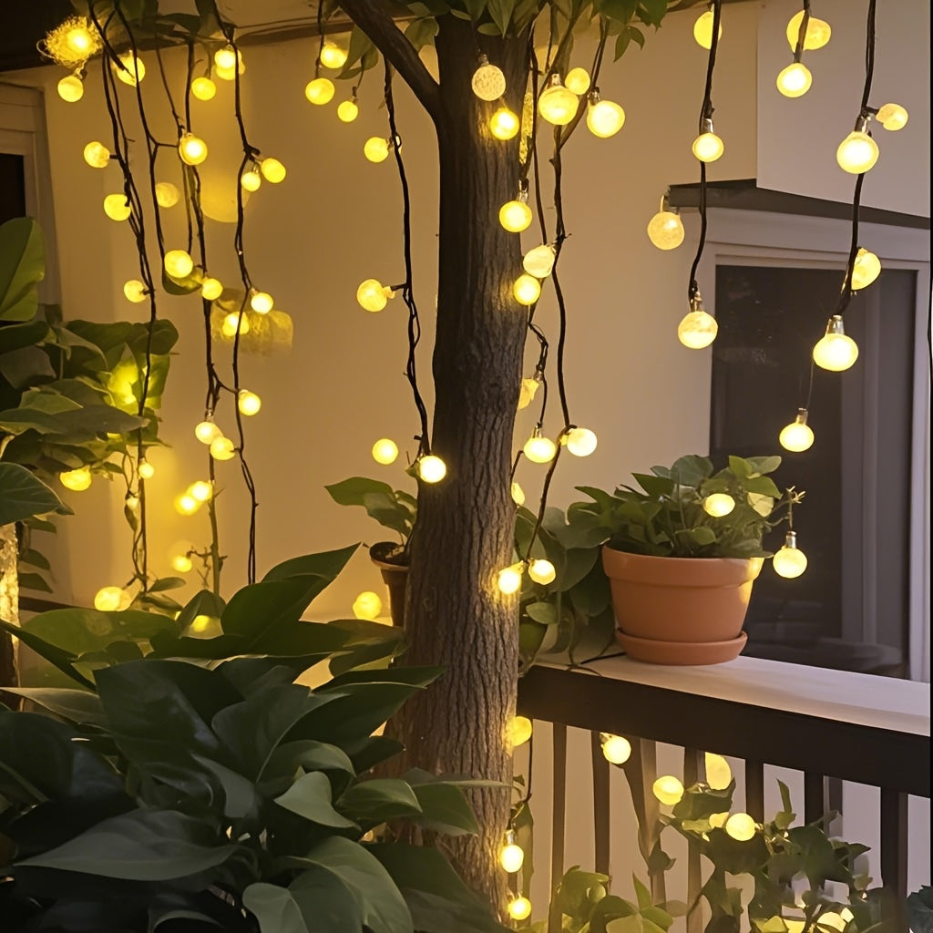 Lumină solară de exterior 20/50/100 LED, ghirlande cu bile calde, 8 moduri, IPX4, pentru grădină, copaci, patio, nuntă, petrecere și Crăciun