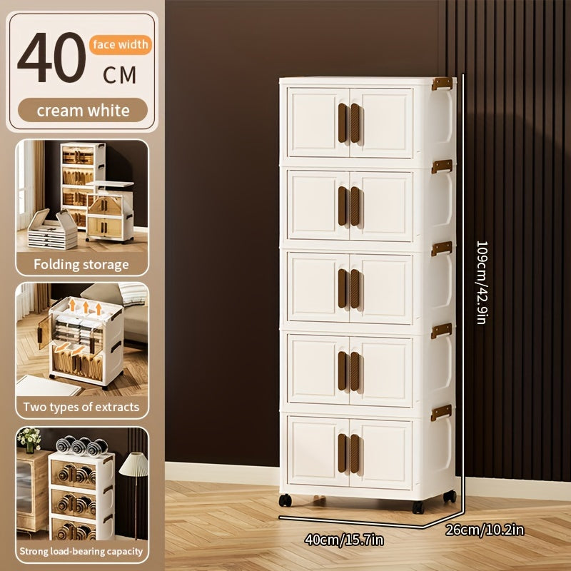 Contenitori Impilabili in Plastica 5 Ripiani con Coperchi – Armadietto Pieghevole, Organizer Collassabile con Ruote per Armadio, Bagno, Casa, Ufficio e Camera da letto