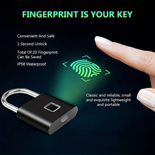 Lucchetto Smart Compatto con Impronta Digitale – Impermeabile, Senza Chiave, Ricaricabile USB, Leggero in Alluminio – Ideale per Valigie, Zaini e Bagagli