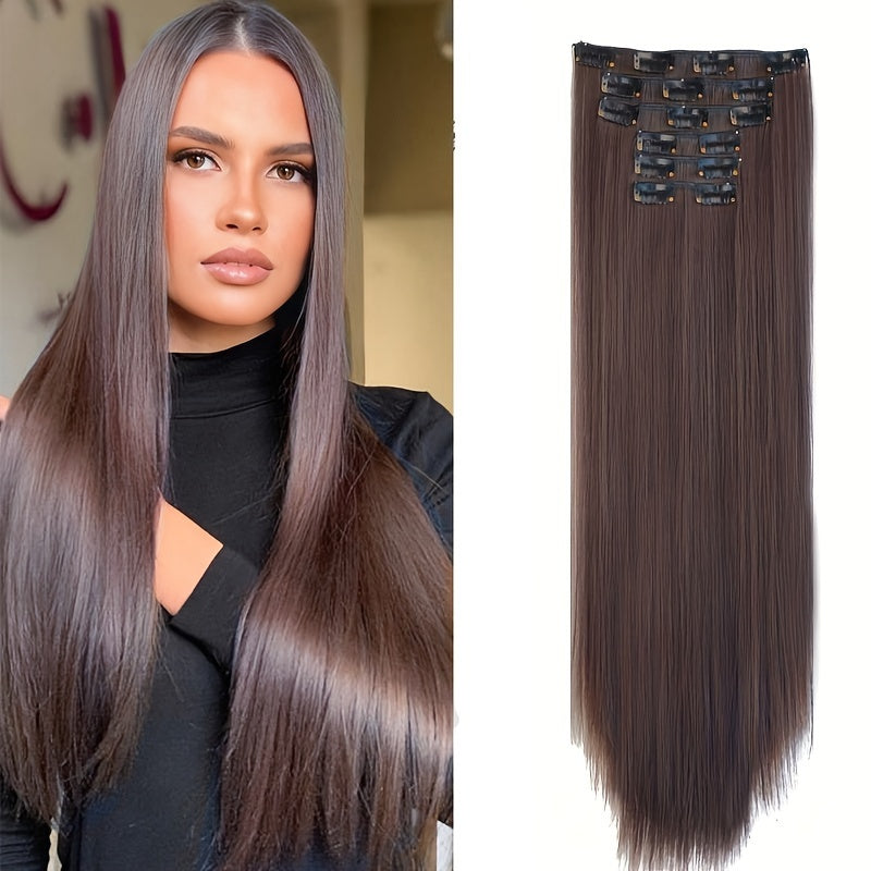 Extension a Clip, Capelli Lunghi e Folti in Pizzo Leggero Sintetici per Donna – Castano Cioccolato con Riflessi Biondo Dorato, Accessori per Capelli per Halloween e Natale