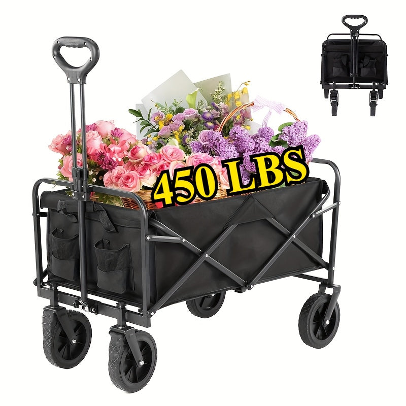 220LBS/ 450LBS/ 680LBS All-Terrain Heavy-Duty Folding Cart, Large Capacity Camper Suitable for Yard Shopping/Sports/Outdoor/Gardening Equipment Handling, Black Multifunctional Utility Cart