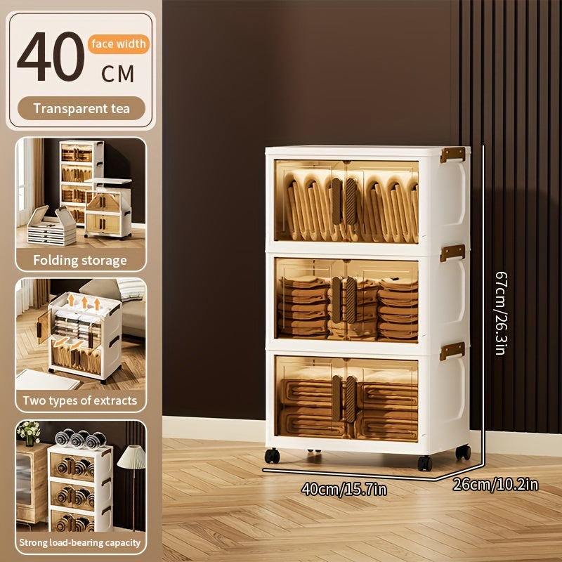 Contenitori Impilabili in Plastica 5 Ripiani con Coperchi – Armadietto Pieghevole, Organizer Collassabile con Ruote per Armadio, Bagno, Casa, Ufficio e Camera da letto
