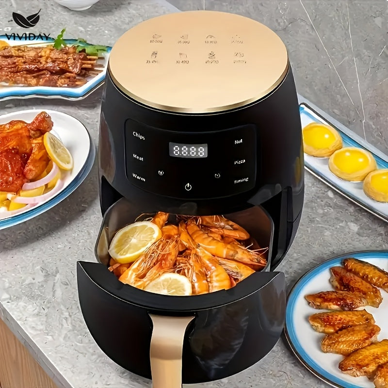VIVIDAY Friggitrice ad Aria 1400W – Elettrica Stile Europeo per Casa, Facile da Usare, Perfetta per Patatine, Forno e Cucina Moderna, 220-240V, Nero, Robusta e Duratura