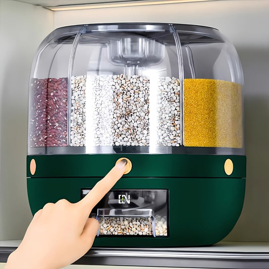Contenitore Rotante Grande Capacità con Coperchio – Dispenser Impermeabile in Plastica per Cereali, Noci, Farina e Riso, Multiuso per Organizzazione e Conservazione in Cucina