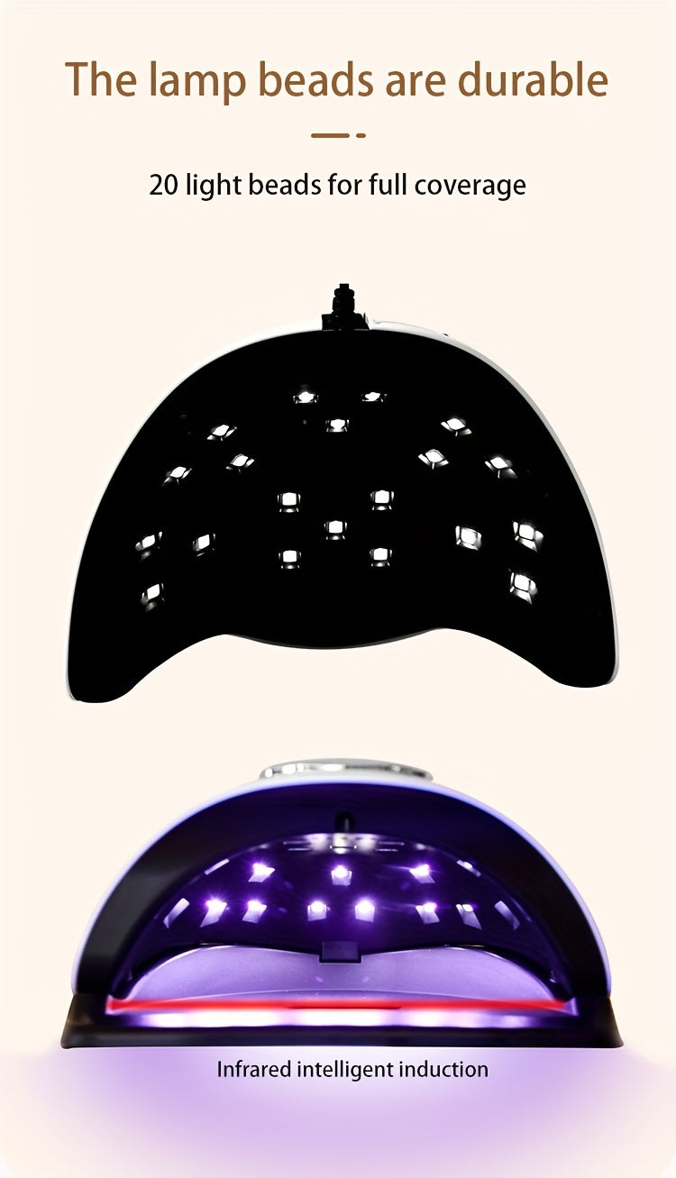Lampada Unghie LED/Quick-Dry con Display LCD Digitale – Auto Spegnimento, Luce B/UVA per Smalto Gel, Uso Casa o Salone, Compatta e Portatile, Timer, Senza Adattatore, Plastica Resistente, Bianco/Nero
