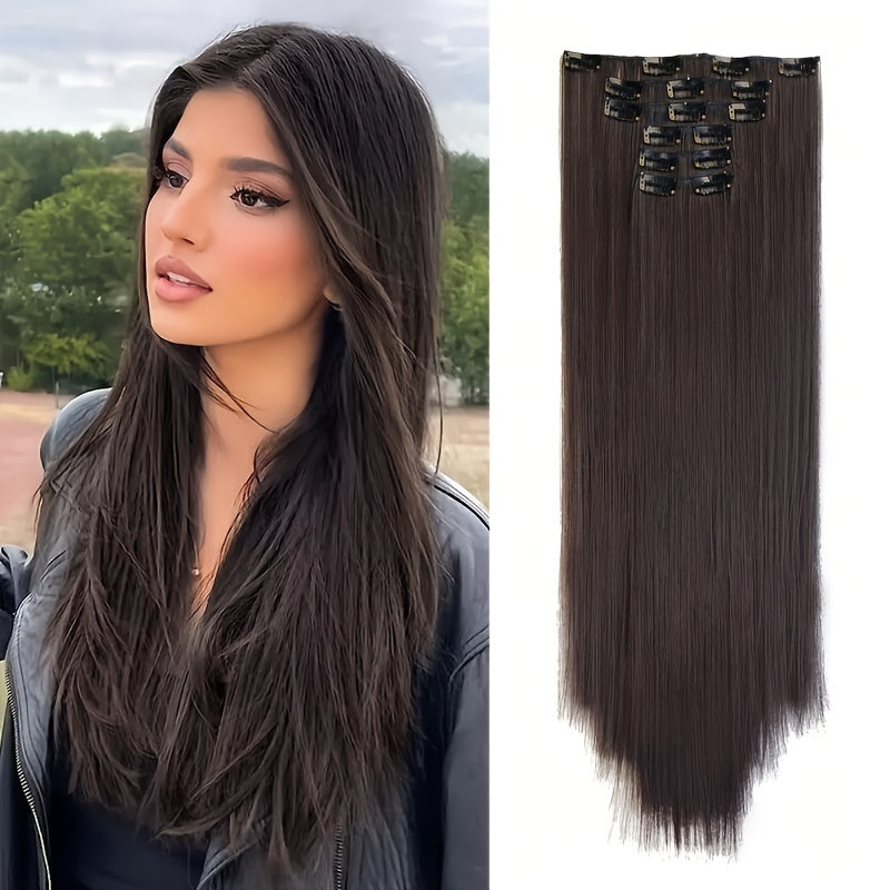 Extension a Clip, Capelli Lunghi e Folti in Pizzo Leggero Sintetici per Donna – Castano Cioccolato con Riflessi Biondo Dorato, Accessori per Capelli per Halloween e Natale