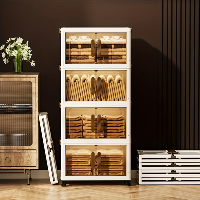 Contenitori Impilabili in Plastica 5 Ripiani con Coperchi – Armadietto Pieghevole, Organizer Collassabile con Ruote per Armadio, Bagno, Casa, Ufficio e Camera da letto